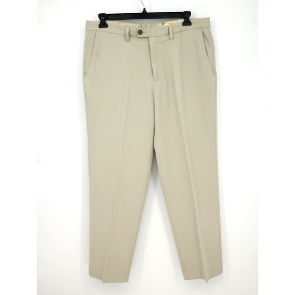 Tommy Bahama Dress Pants Mens 35 x 30 Beige Silk Blend Flat Front Straight Leg - Picture 1 of 12